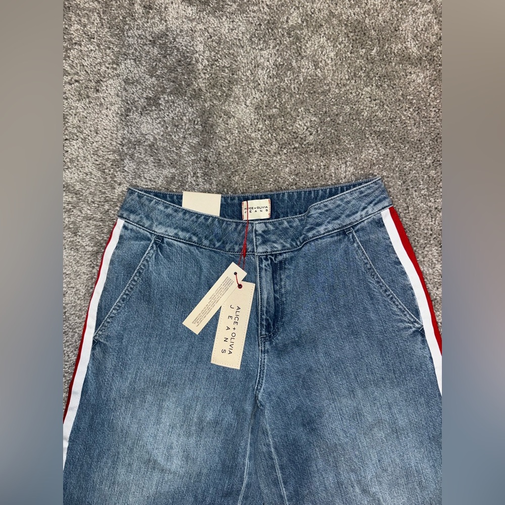 ALICE + OLIVIA Xnder Racing Stripe Wide Leg Jeans - Picture 9 of 11